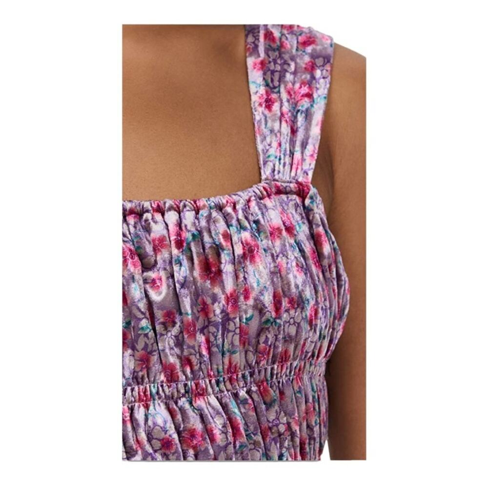 NWT ENGLISH FACTORY DRESS S PURPLE COQUETTE VELVET PURPLE DITSY FLORAL STRETCHY - Picture 5 of 10